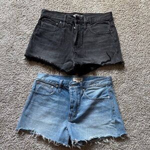 Madewell Black and Light Blue Frayed Denim Shorts Pair